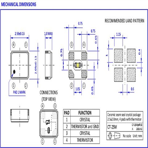 NKG晶振,CT25M19.2000F10V1T-100,2520熱敏晶振,6G移動(dòng)通信晶振